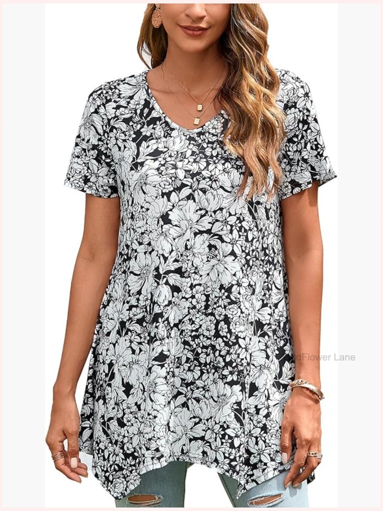 Women's Tunic Top Short Sleeve Plus Size Floral Blouse To Wear With Leggings